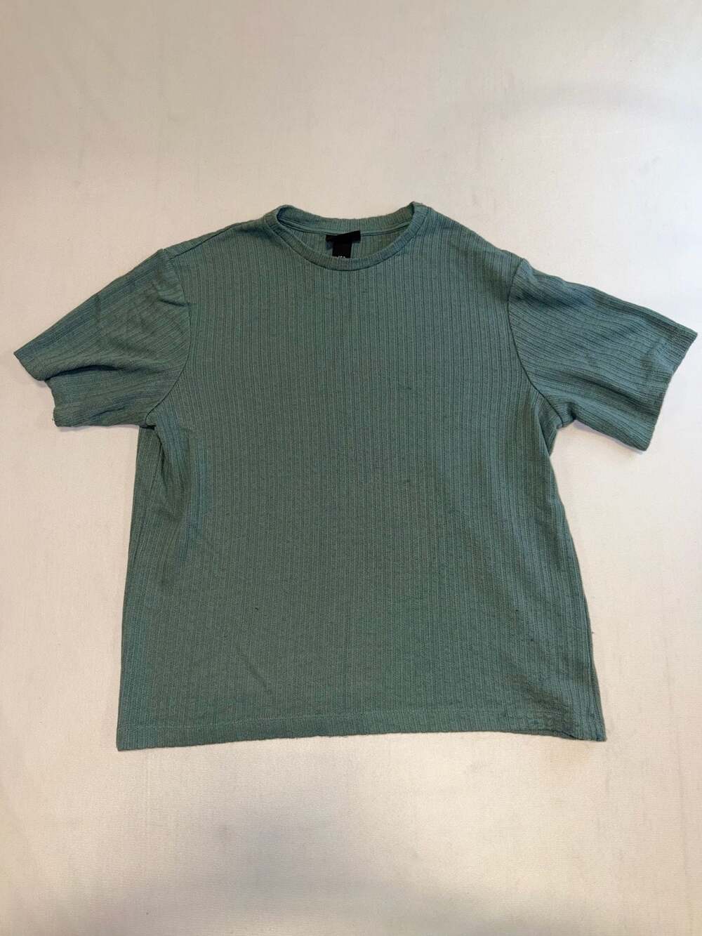 H&M Men's Regular Fit Ribbed Short Sleeve T-Shirt, Teal, Size M